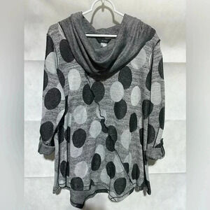 Ali Miles Art to Wear Cowl Neck Polka Dot Lagenlook Knit Tunic Teacher Top Sz XL